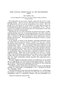 SOME CLINICAL OBSERVATIONS ON THE PROTHROMBIN TEST