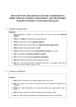 EUROPEAN ENERGY CONSUMER CHECKLIST