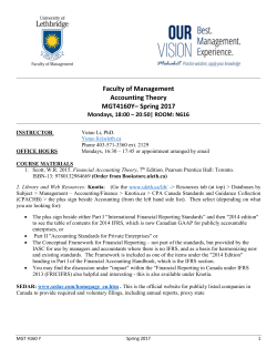 Faculty of Management Accounting Theory MGT4160Y&ndash; Spring 2017
