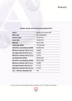 Auction results of the Government Bond 225 C Issuer Ministry of