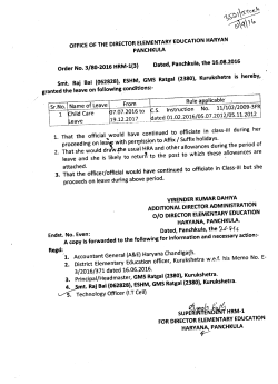 Endst. No. Even - Directorate of Elementary Education, Haryana