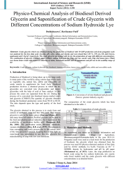 Physico-Chemical Analysis of Biodiesel Derived Glycerin and
