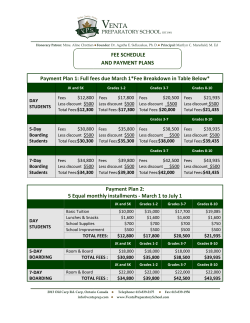 Payment Plan 1: Full fees due Marc 5 Equal monthly installm lan 1