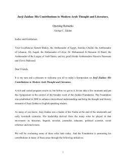 Jurji Zaidan: His Contributions to Modern Arab