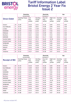 Electricity Unrestricted Electricity Economy 7 Gas Standing Charge p