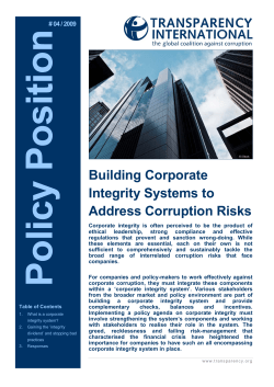 Building Corporate Integrity Systems to Address Corruption Risks