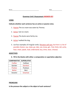 Grammar Unit 3 Assessment ANSWER KEY VERBS Indicate