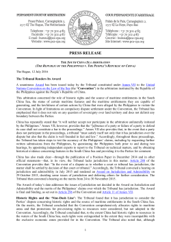 Press Release: The South China Sea Arbitration
