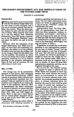 The Budget Enforcement Act: Has Orwell`s Vision of the Future