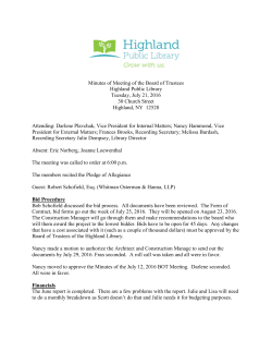 Minutes of Meeting of the Board of Trustees Highland Public Library