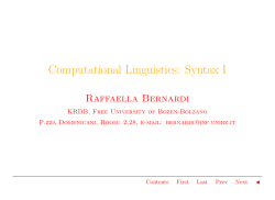 Computational Linguistics: Syntax I