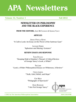 Black Experience Vol. 12, No. 1 - American Philosophical Association