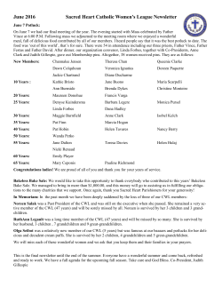 June 2016 Sacred Heart Catholic Women`s League Newsletter