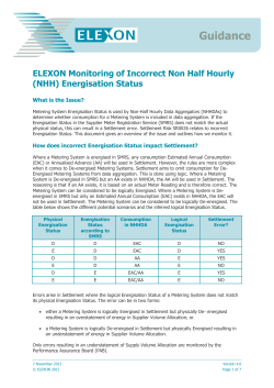 Monitoring of Incorrect Non Half Hourly (NHH) Energisation
