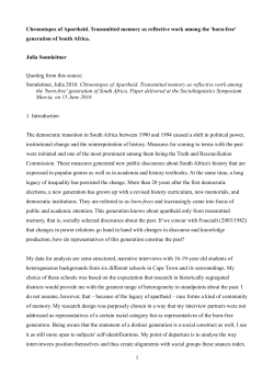 Chronotopes of Apartheid. Transmitted memory