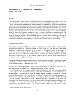 THE ECOLOGICAL MEANING OF EMBODIMENT Silvano Zipoli