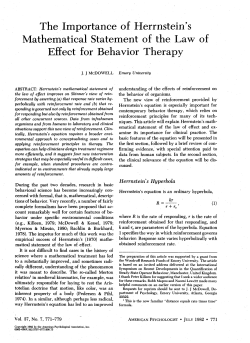 The Importance of Herrnstein`s Mathematical Statement of the Law