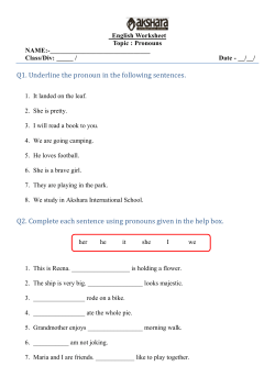 Q1. Underline the pronoun in the following sentences. Q2. Complete