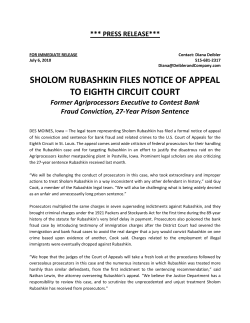 sholom rubashkin files notice of appeal to eighth circuit court