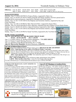 August 14, 2016 Bulletin - Our Lady of Mercy of the Valley Chapel of