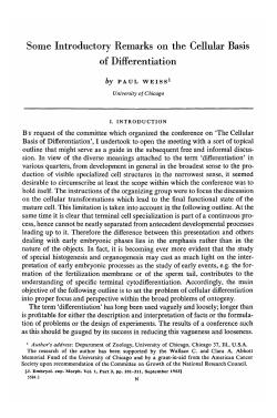 Some Introductory Remarks on the Cellular Basis of Differentiation
