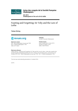 Feasting and Forgetting: Sir Toby and the Lure of Lethe