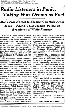 Radio Listeners in Panic, Taking War Drama as Fact