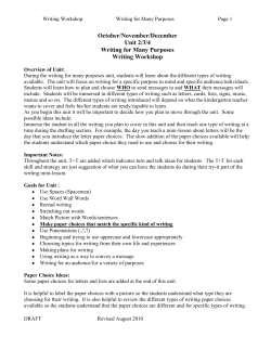 October/November/December Unit 2/3/4 Writing for Many Purposes
