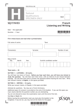 Higher French Listening and Writing Specimen Question Paper
