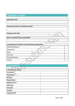Application summary Lead applicant