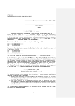 SPECIMEN GUARANTEE FOR CREDIT/ LOAN