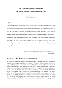 The Thesaurus of Useful Explanations: Arriving at Solutions Coming