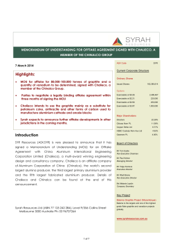 MOU for Offtake Agreement signed with Chalieco