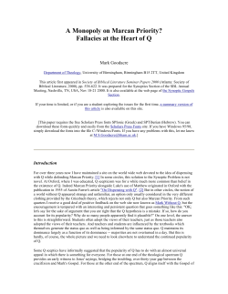 A Monopoly on Marcan Priority? Fallacies at the