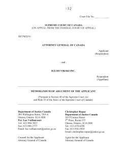 Court File No. - - - - - (ON APPEAL FROM THE FEDERAL COURT