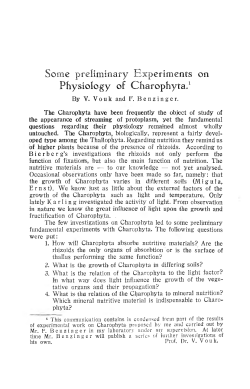 Some preliminary Experiments on Physiology of Charophyta.1