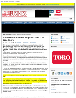 Concert Golf Partners Acquires The CC at Woodmore