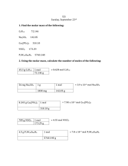 S2i Sunday, September 23rd 1. Find the molar mass of the following