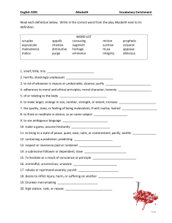 English 3201 Macbeth Vocabulary Enrichment Read each definition