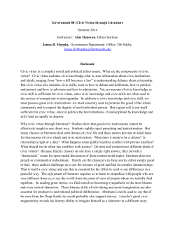 Government 80: Civic Virtue through Literature Summer 2014