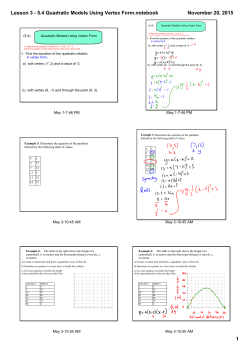 Lesson 3 - 5.4 Quadratic Models Using Vertex Form