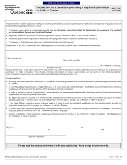 Declaration by a candidate practicing a regulated profession