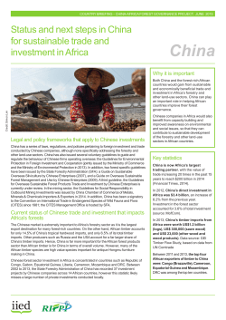 Status and next steps in China for sustainable trade and investment