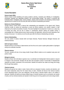 Newton Moore Senior High School Science Year 9 Science 2016