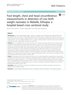 Foot length, chest and head circumference measurements in