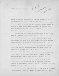 Speech endorsing Roy Wier, 3rd congressional district, 1946?