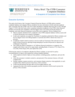 Policy Brief: The CFPB Consumer Complaint Database