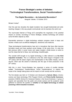 France Strat&eacute;gie`s series of debates: &ldquo;Technological