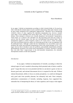 Aristotle on The Cognition of Value