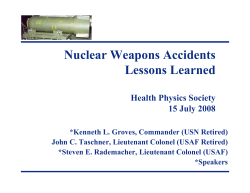 Nuclear Weapons Accidents- lessons learned (Part I)